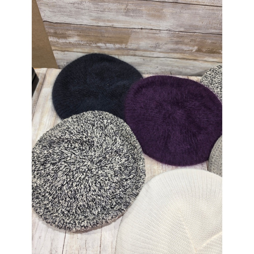 Lot of 6 Women Knit Beret Hats Assorted Colors Fuzzy Crochet Winter‎ Cap Bundle